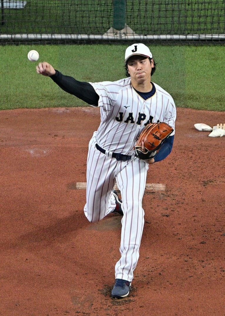 ライブBPに登板した際の大谷　©JIJI PRESS