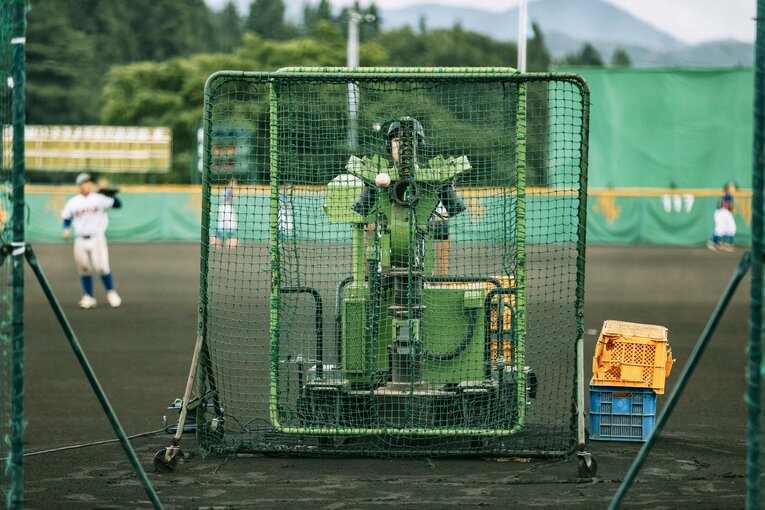 盛岡大附属が打撃練習で使用するマシン ©Kichi Matsumoto