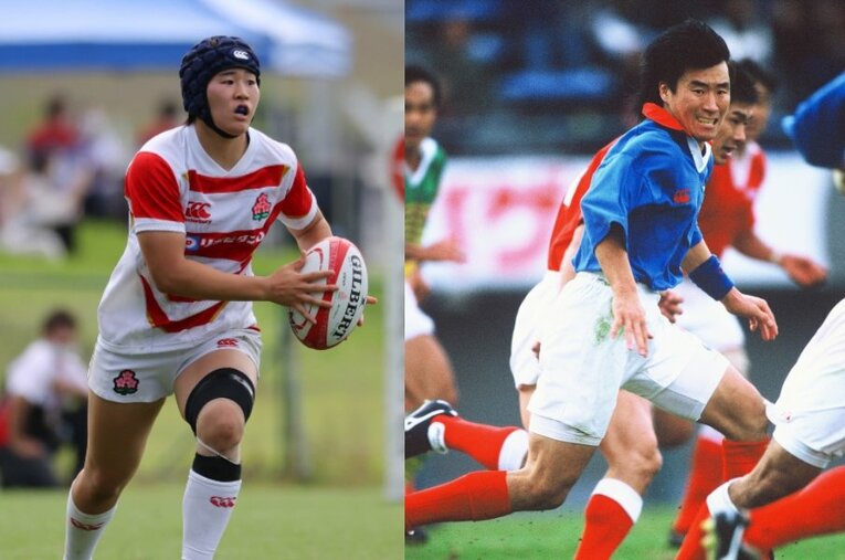5年ぶりの女子ラグビー国内テストマッチで輝きを放った松田凛日（20歳/左）。父・努の代名詞である「15番」を日本代表で初めて背負った　©L）JRFU / R）Hideki Sugiyama