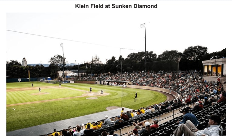 「アメリカの大学で最も美しい野球場」といわれるスタンフォード大の野球部のメインスタジアム（「Stanford Baseball Camps」より抜粋）