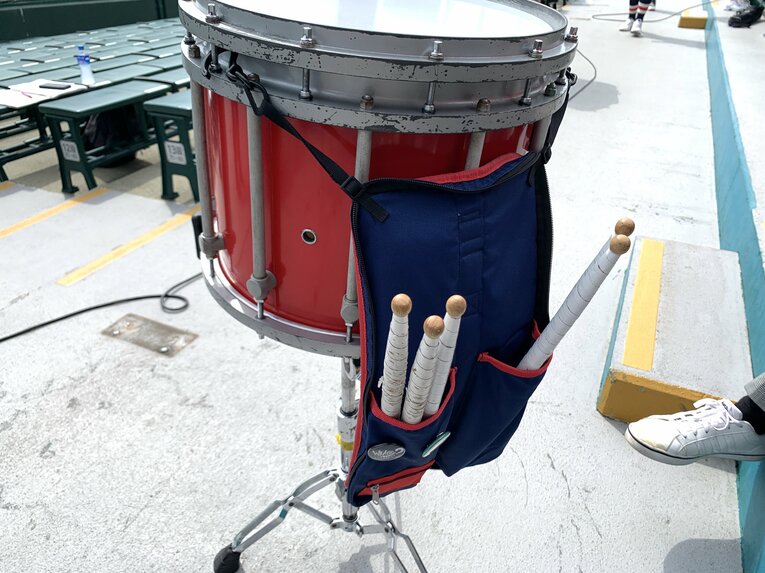 今大会、野球部の大太鼓は1台までと決められている ©Yukiko Umetsu