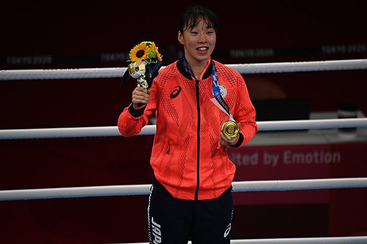 東京五輪で金メダルを獲得した入江聖奈（日体大）。試合後には「ボクシングは大学まで」と宣言した　©︎Naoya Sanuki/JMPA