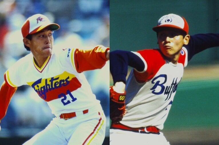1987年、プロ野球史上最高とも言われる新人王争いを繰り広げたスーパールーキーだった日本ハム・西崎幸広と近鉄・阿波野秀幸　©Takahiro Kohara