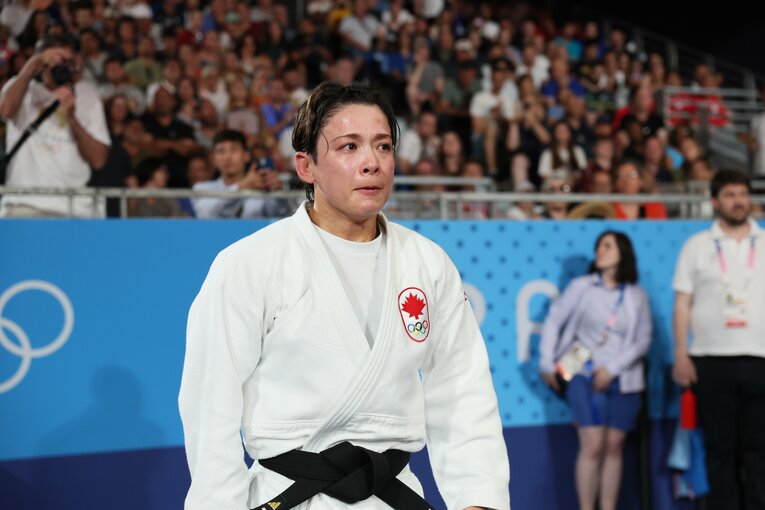 試合直後、目を潤ませる出口　©Kaoru Watanabe/JMPA