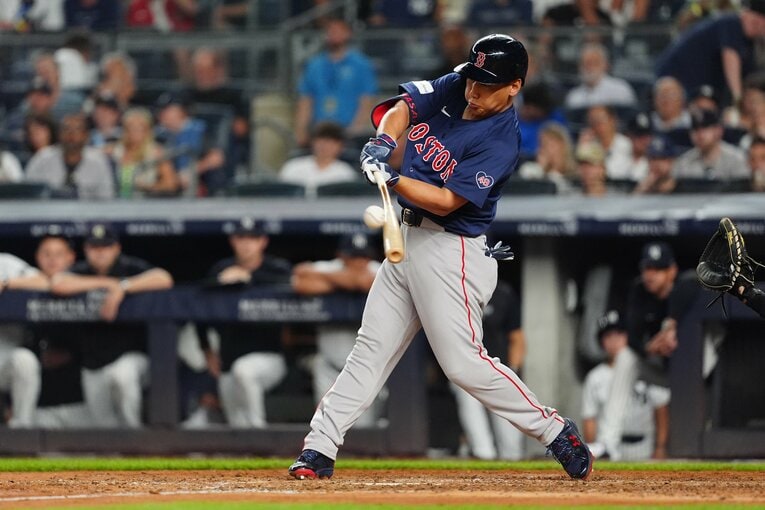 7月5日、ヤンキース戦での同点2ラン　©︎Getty Images