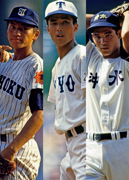 佐々木（左）は'85年夏、長谷川（中）は'86年夏の甲子園大会でそれぞれエースとしてベスト8進出。上原も夏は3年連続の出場を果たした