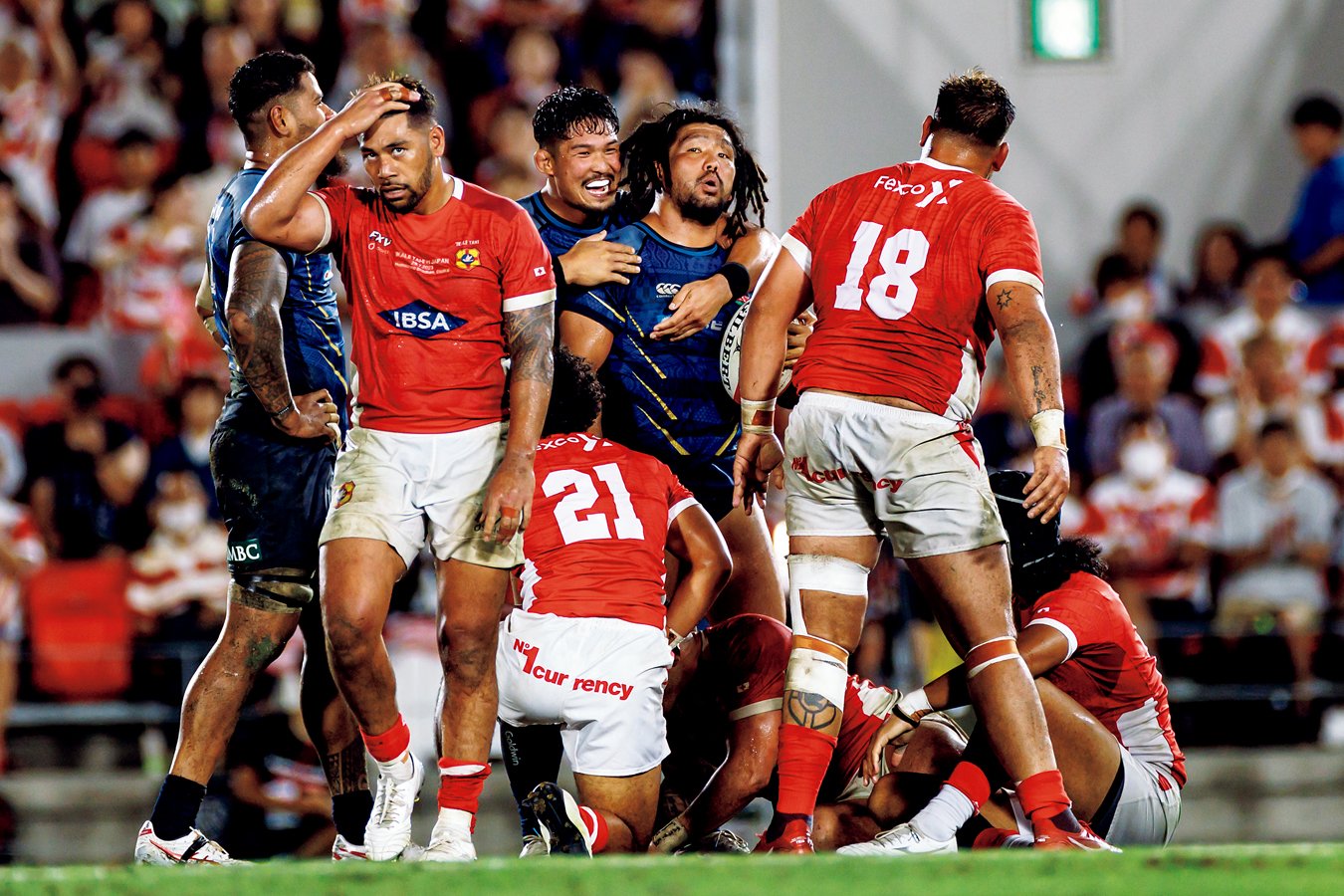 W杯前のテストマッチ、花園でのトンガ戦、終了間際にジャッカルを決めた直後の堀江。ジャパンは21-16で今夏の国内5連戦唯一の勝利 ©︎Kiichi Matsumoto