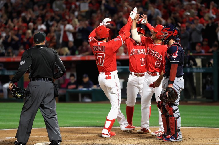 2018年4月3日、メジャー初ホームランを放つ　(C)Getty Images