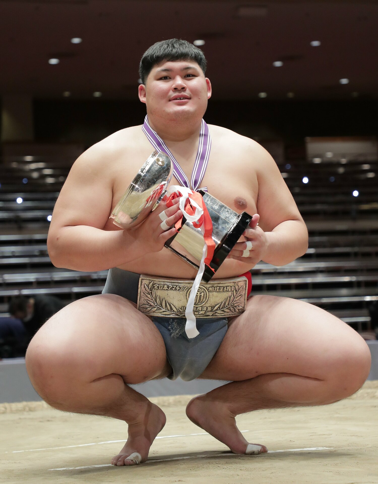 2021年、2022年と全日本相撲選手権を連覇しアマチュア横綱に輝いた日体大時代の大の里　©JIJI PRESS