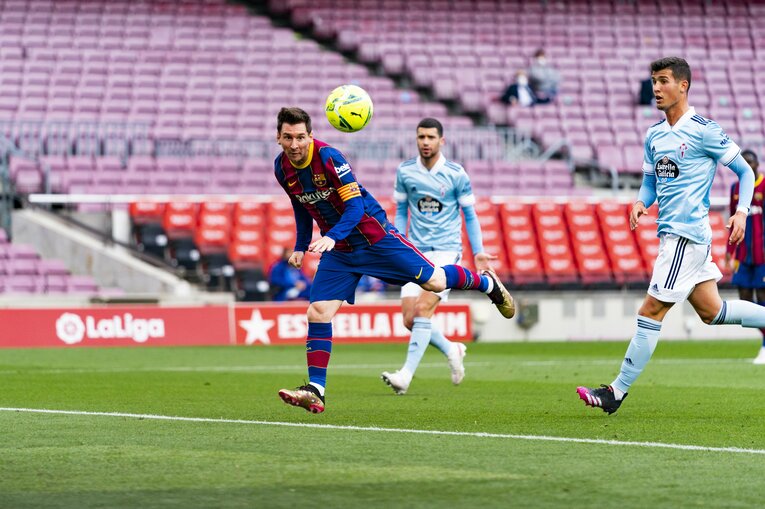 5月21日のセルタ戦でゴールを決めたメッシ。結果的にこの試合がバルサでのラストマッチとなった©Getty Images