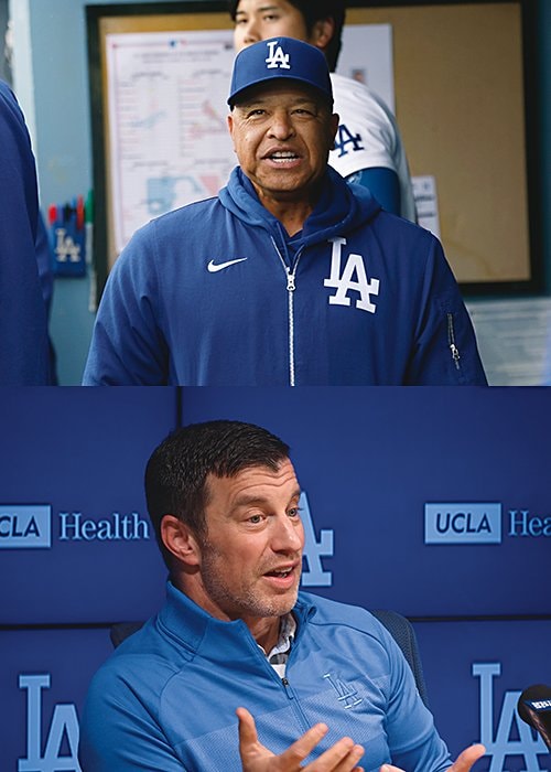 大谷翔平、山本由伸など大型補強を実現したフリードマン編成本部長（左）とロバーツ監督