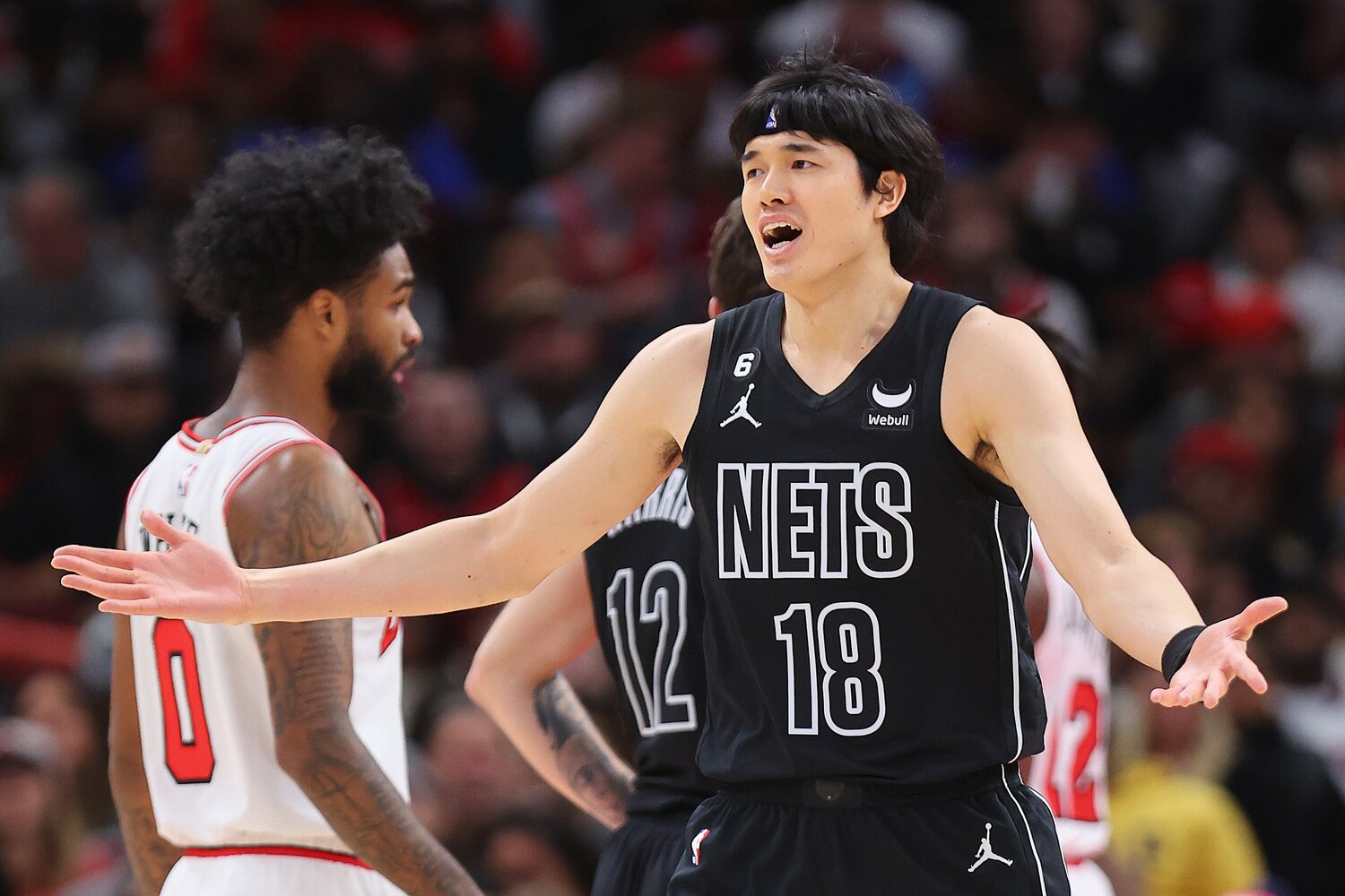 現地時間1月4日ブルズ戦に敗れ、連勝が「12」でストップしたネッツ。この日、渡邊は途中出場したが、ファウルトラブルに苦しみ1得点にとどまった ©︎Getty Images