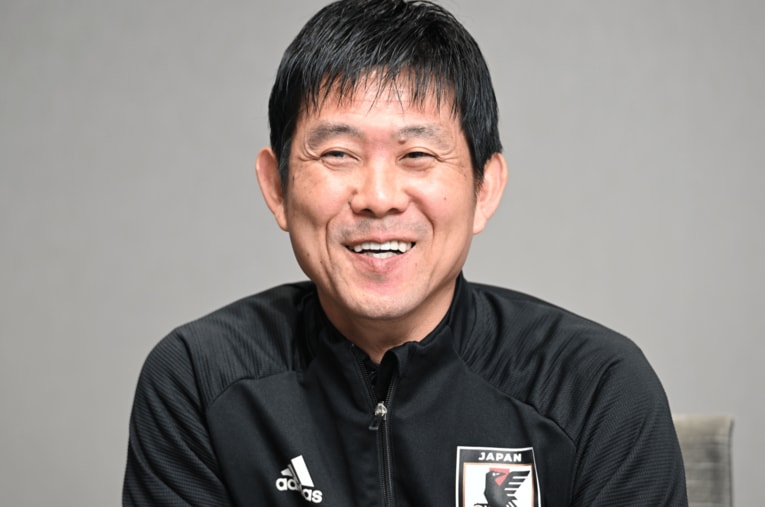 NumberWebのインタビューに応じた森保一監督（56歳） ／ photograph by Keiji Ishikawa