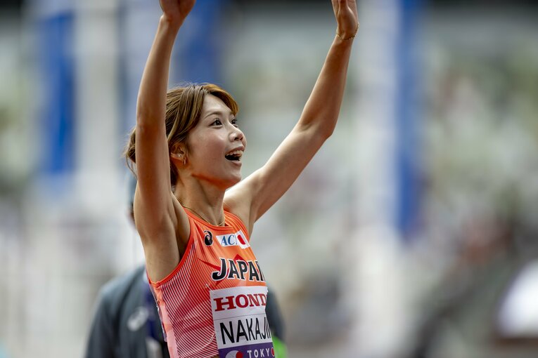 【東京世界陸上】100mハードル予選のレース後、笑顔を見せる中島　©Kiichi Matsumoto