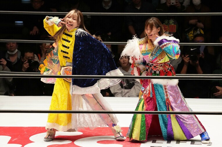 岩谷麻優とタッグを組んだ羽南。4月12日、後楽園ホール　©Essei Hara