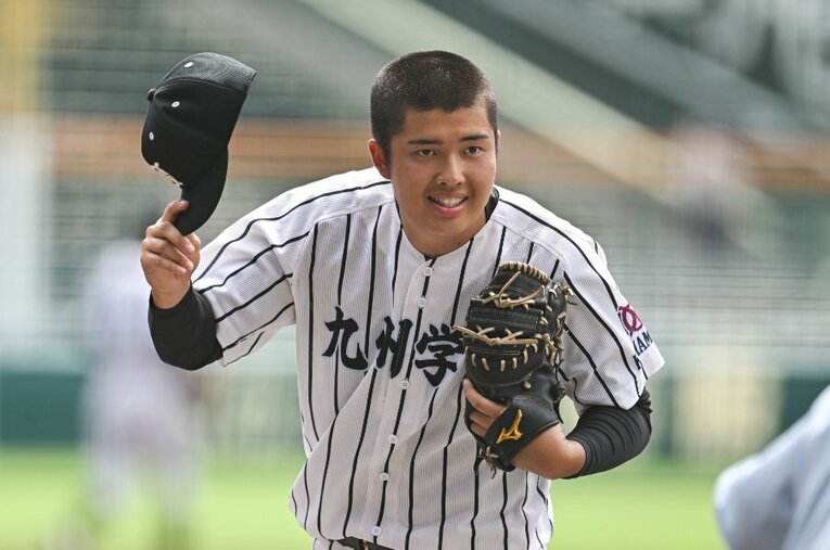 ベスト8まで進んだ九州学院。190cmの村上慶太（3年）は「4番・一塁」で出場した　©Nanae Suzuki