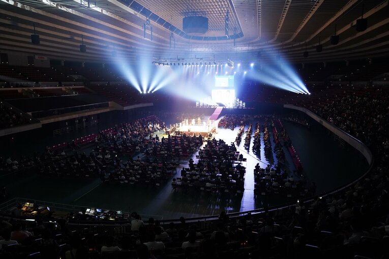 26年ぶりに女子プロレスの大会が開催された大阪城ホール。コロナ対策のため入場数は制限されている