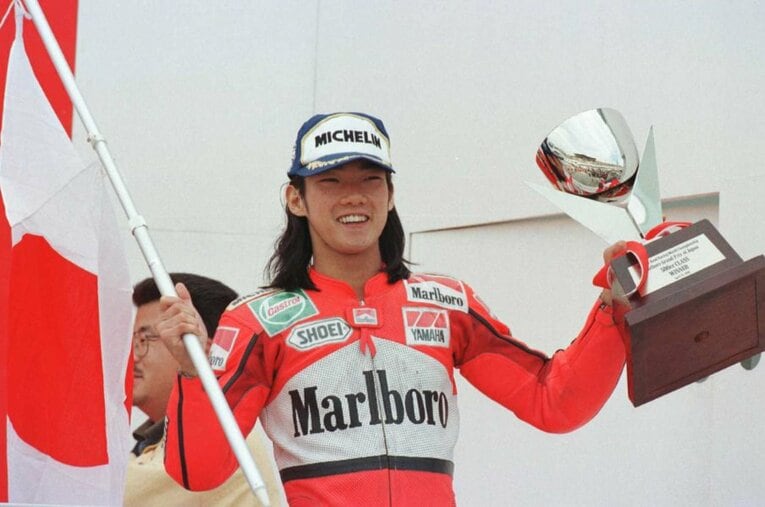 96年の日本グランプリで、500cc初勝利を挙げたノリック。日本勢としては82年の片山敬済以来の快挙だった ／ photograph by Getty Images