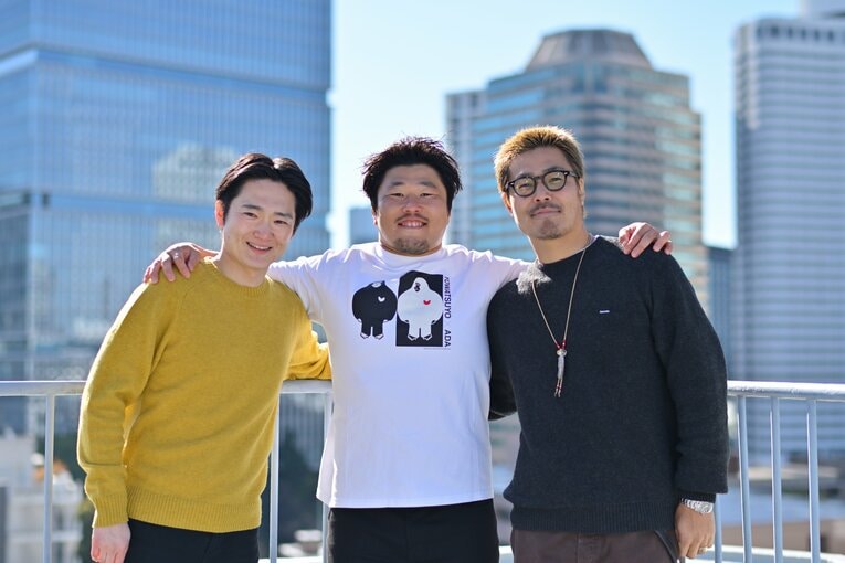 「よわいはつよいプロジェクト」の発起人：左から小塩靖崇（国立精神・神経医療センター研究員）、川村慎（ラグビー選手）、吉谷吾郎（クリエイティブディレクター）©︎Hideki Sugiyama