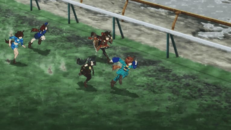 最内を通って、先頭集団に追いつこうとするキタサンブラック　©2023 アニメ「ウマ娘 プリティーダービー Season 3」製作委員会