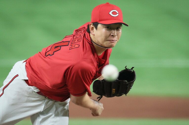 ここまで6試合に先発し防御率2.13ながら1勝にとどまっている広島カープの大瀬良大地 ／ photograph by JIJI PRESS