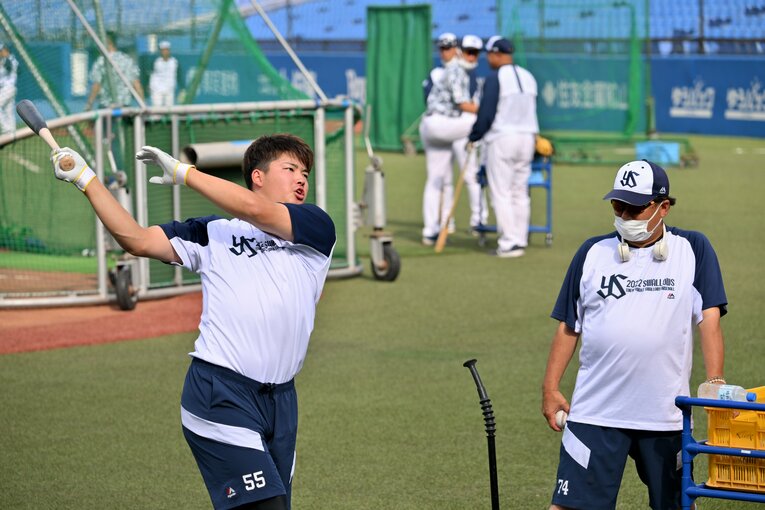 試合前練習風景。置きティー　©Hideki Sugiyama