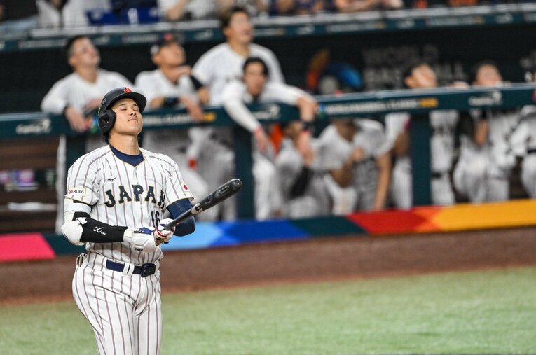 最後のバッターになった大谷翔平。フライを打ち上げた瞬間の表情　©Nanae Suzuki