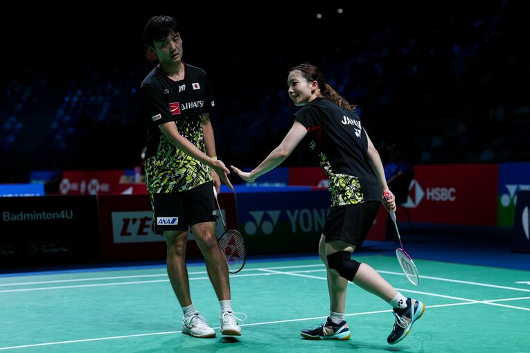 松友はペアの金子を「練習を頑張れる選手」と語る　©Getty Images