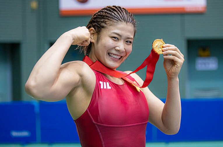 全日本選抜レスリング選手権の女子62kg級で初出場・初優勝を遂げた尾崎野乃香 ／ photograph by Sachiko Hotaka