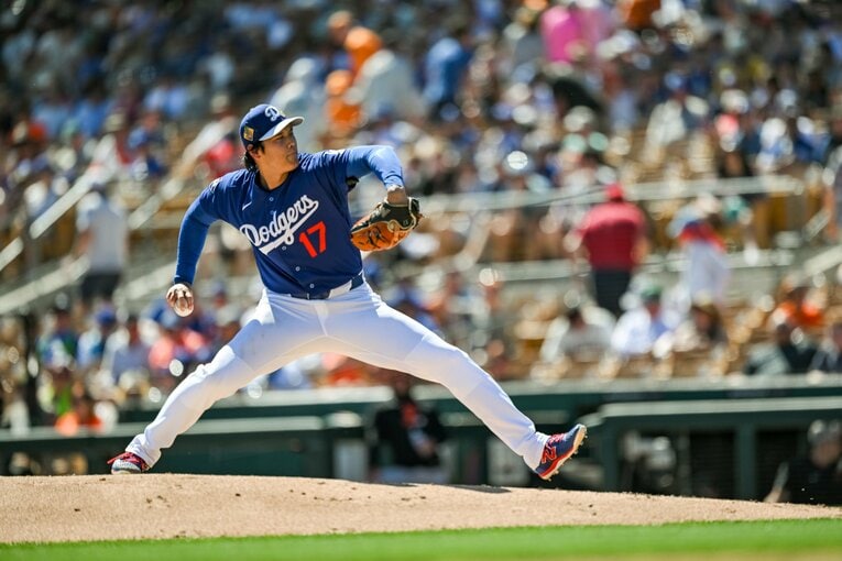 WBCの影響をまったく感じさせない投球を見せている大谷 ©Nanae Suzuki