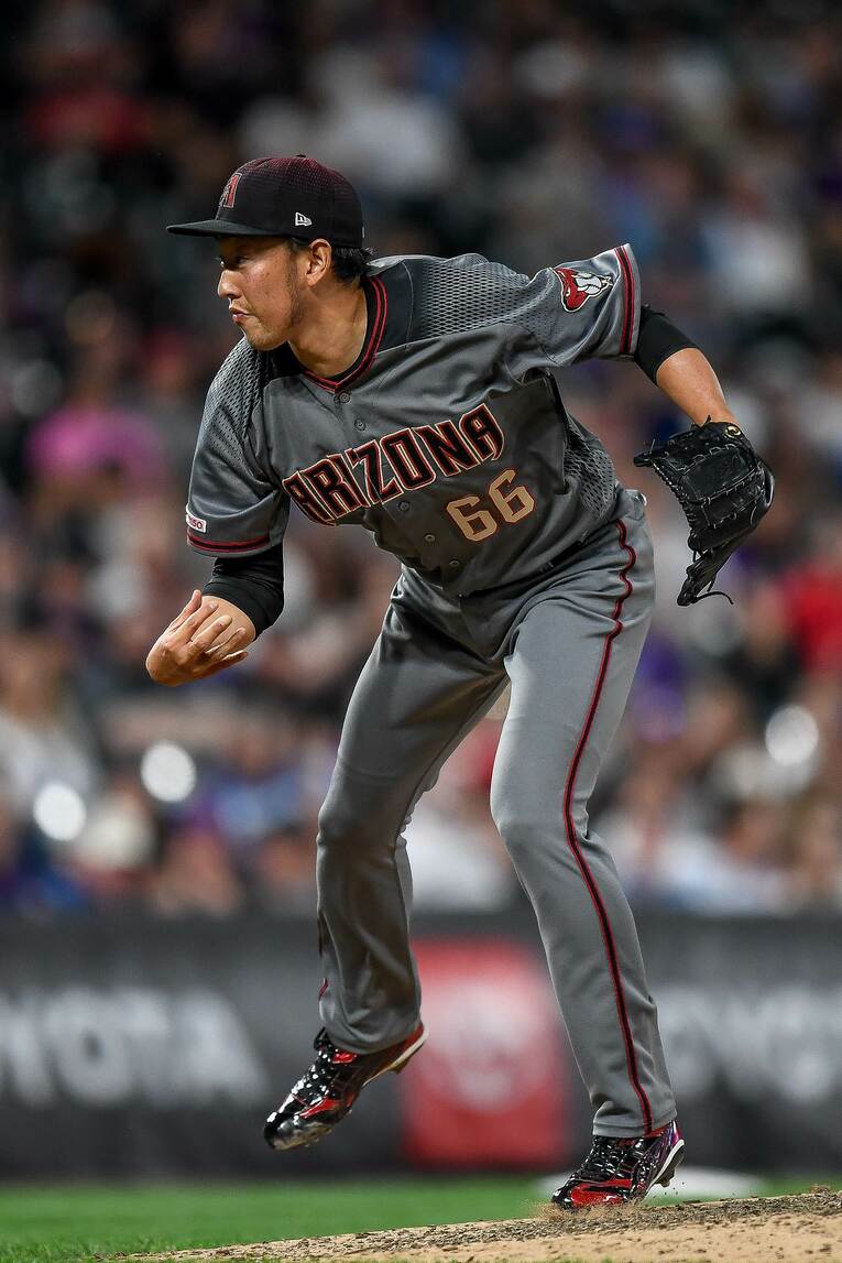 浜松開誠館のモデルとなったアリゾナ・ダイヤモンドバックスのユニフォーム。写真は当時在籍していた平野 佳寿（現・オリックス）　©JIJI PRESS