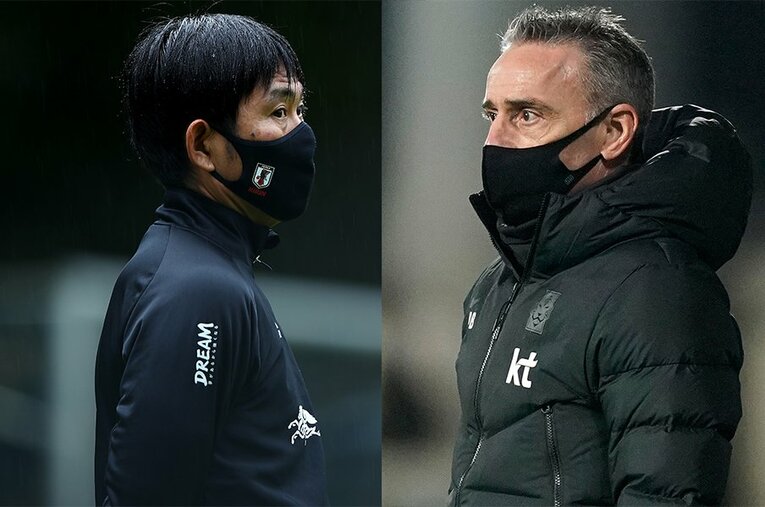 森保一監督とパウロ・ベント監督。日韓両監督の見識を比較しても面白い ／ photograph by Getty Images