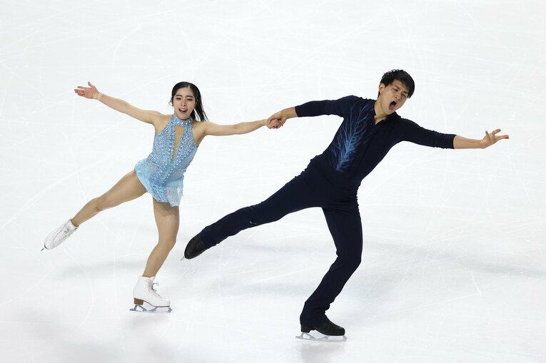 SPで演技を行う三浦・木原組。ノーミスで3位の位置につけた