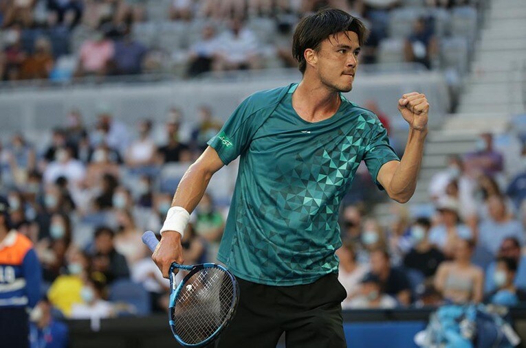 全豪オープンで元王者のアンディ・マリーをストレートで退ける大金星をあげたダニエル太郎 ／ photograph by Mano Hiromasa