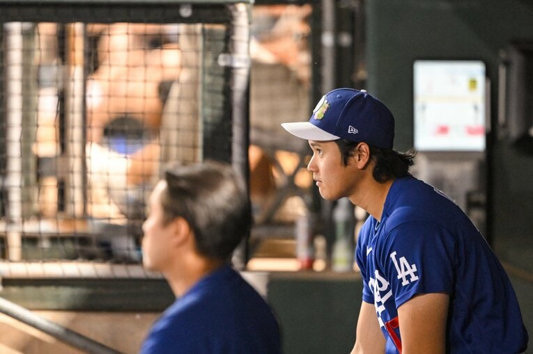 【Number現地撮影：大谷翔平の愛される日々】ドジャース再合流後の試合での大谷（写真は右に続きます）　©Nanae Suzuki