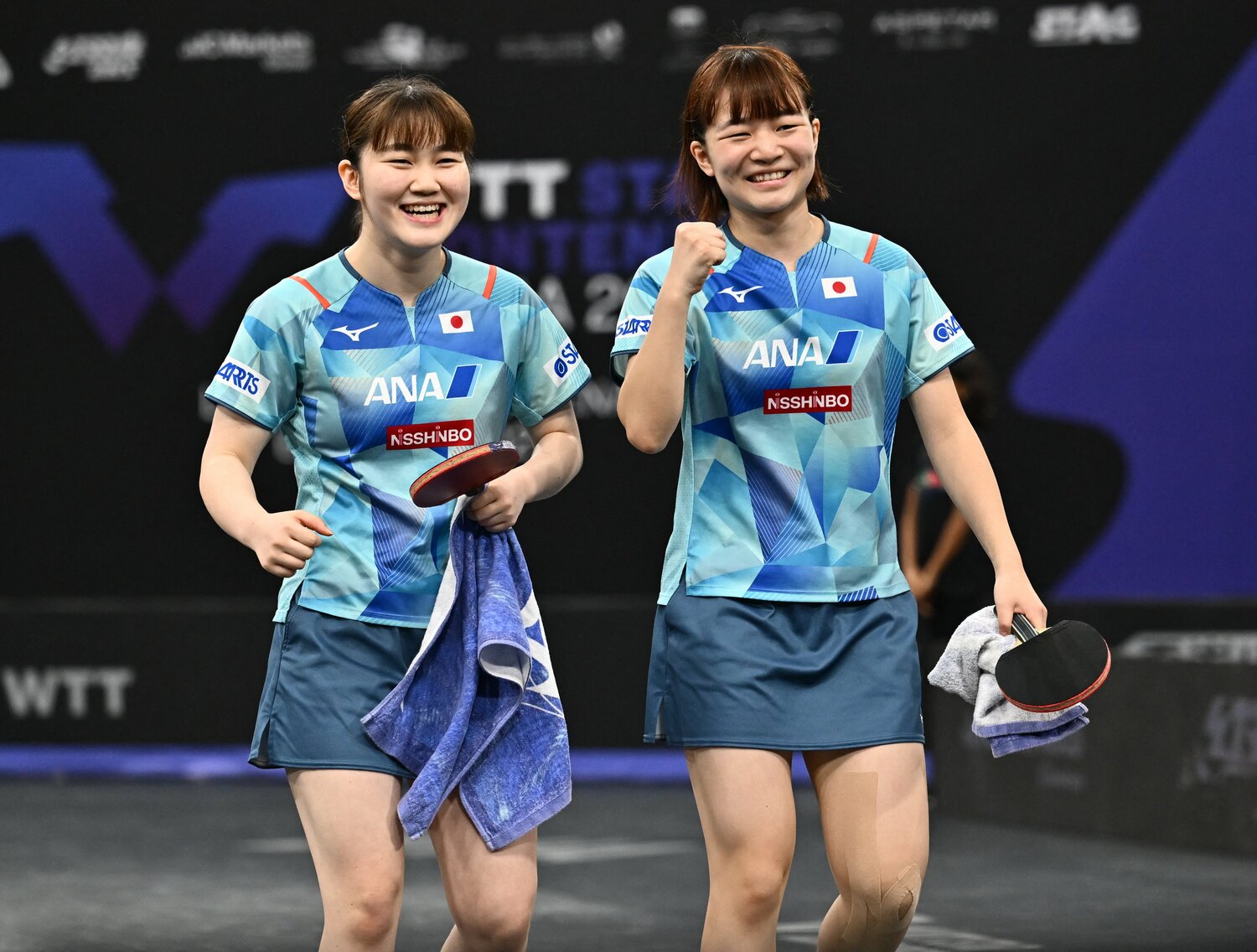 女子ダブルス世界ランキング1位の大藤沙月・横井咲桜 ©JIJI PRESS