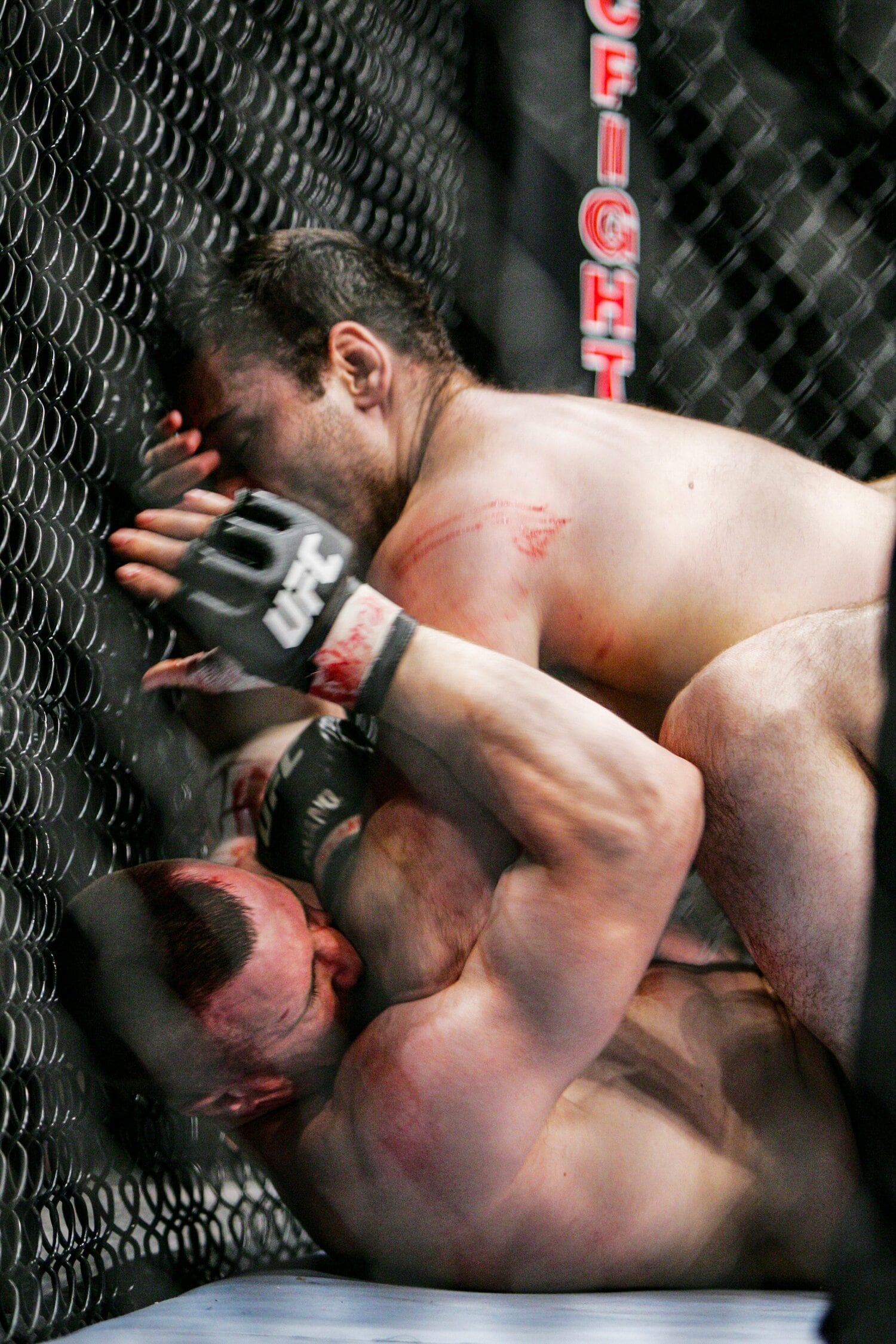 グラウンドでガブリエル・ゴンザーガに肘を落とされるミルコ　©Susumu Nagao