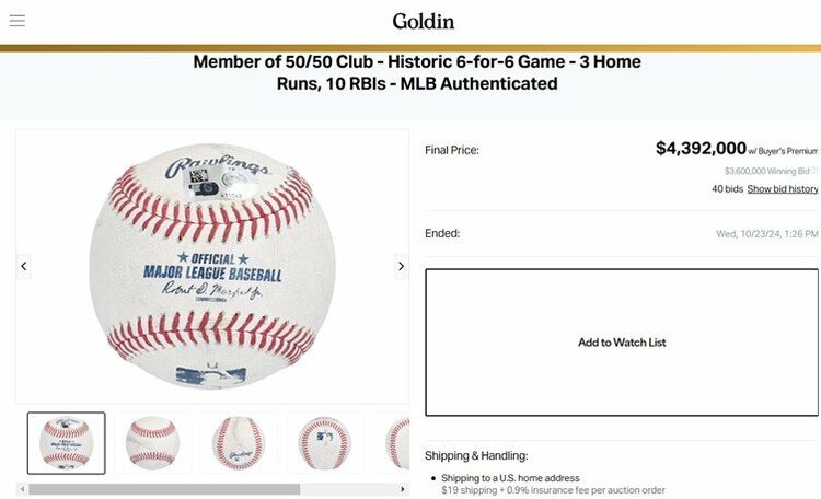 大谷翔平50-50ボール6.7億円の衝撃価格：MLBメモラビリア価格