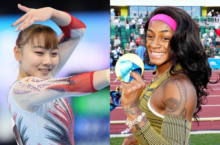 パリ五輪出場を辞退した宮田笙子（左）と陸上女子アメリカ代表のシャカリ・リチャードソン ／ photograph by JIJI PRESS／AFLO