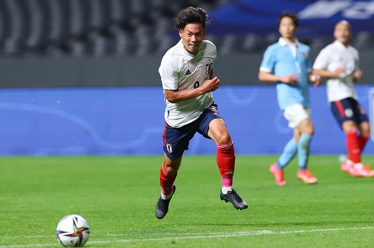 がむしゃらに、愚直にゴールを狙う林大地。“最終試験”のジャマイカ戦で再びのアピールなるか ／ photograph by AFLO SPORT