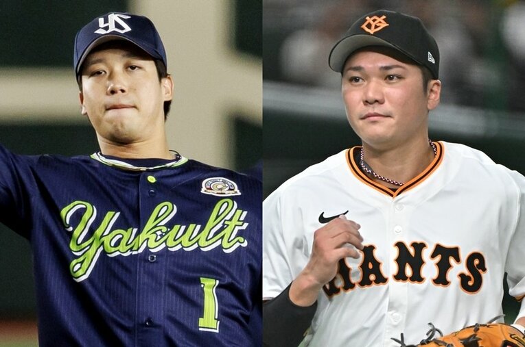 センバツ球児が選ぶ12球団「チームの人気No.1選手」は誰？　写真左は山田哲人、右は坂本勇人 ／ photograph by L）Kiichi Matsumoto、R）Hideki Sugiyama