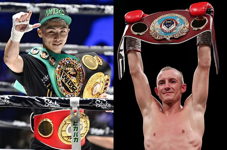 井上尚弥がバンタム級で目指すベルトはあと1つ。4団体統一に向けてターゲットになるのは“ナイスガイ”のポール・バトラー（右）だ ／ photograph by L）Hiroaki Finito Yamaguchi/AFLO　R）Getty Images