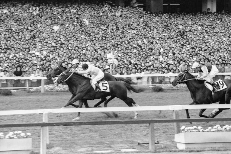 1974年、中島啓之はコーネルランサー（5番）で日本ダービー優勝を果たした　©JIJI PRESS