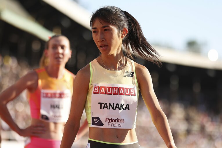 パリ五輪前、6月に行なわれたゴールデンリーグ・ストックフロム大会1500mで自己4番目（当時）の4分2秒98で走った田中　©︎Getty Images