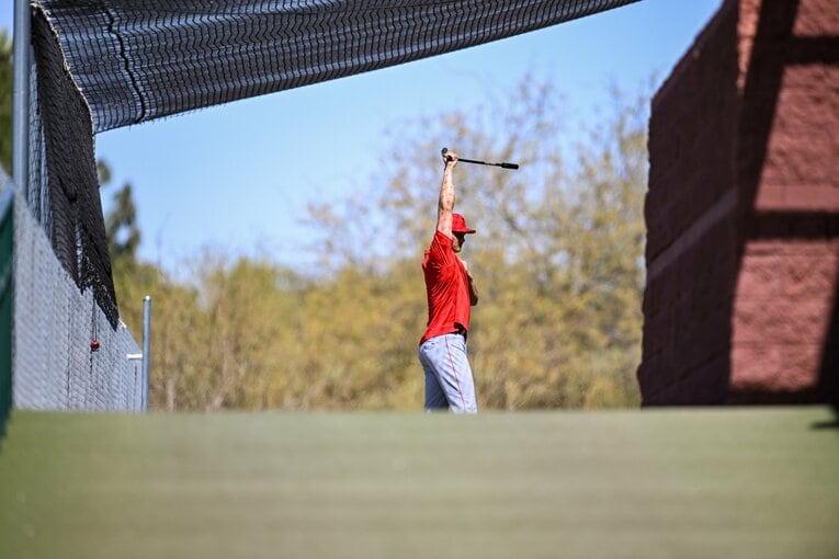 【未公開ショット多数！エンゼルス時代の秘蔵愛されショット】エンゼルス時代、スプリングキャンプでの大谷　©Nanae Suzuki