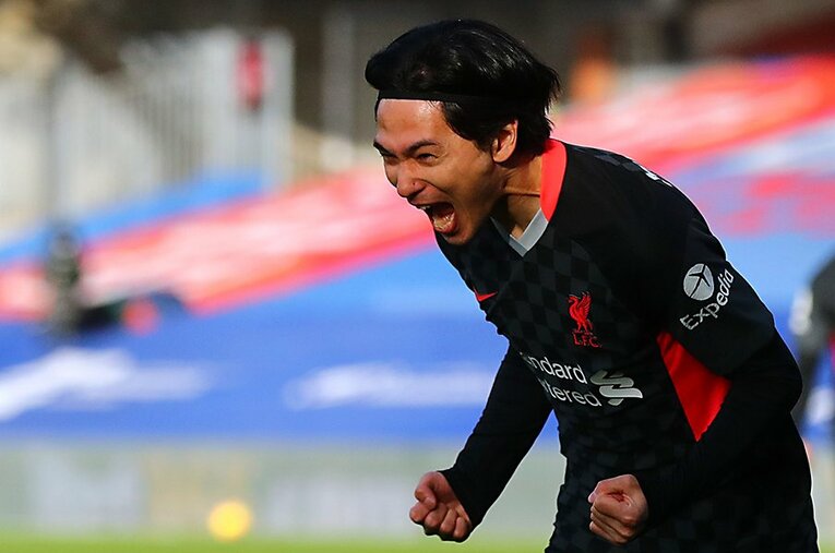 プレミア初ゴールに雄叫びを挙げた南野拓実。ついにクロップ監督の期待に応えた ／ photograph by REUTERS/AFLO