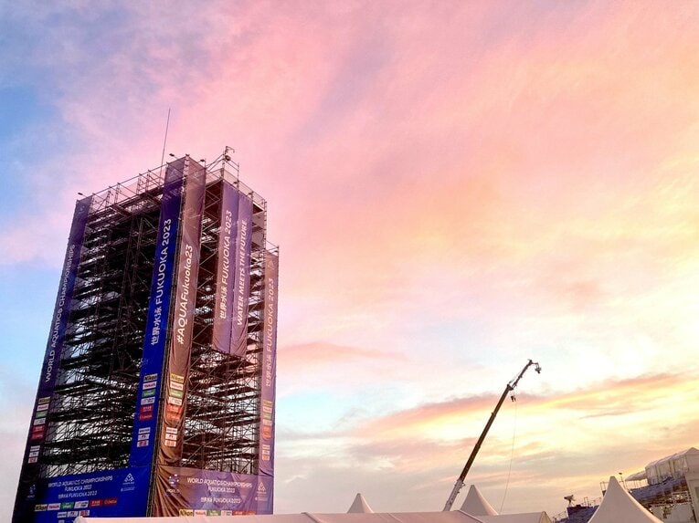 福岡世界水泳の会場。とんでもない高さ……／大会公式Twitterより
