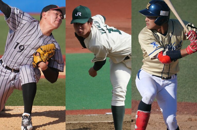 栗林や岸らの活躍で即戦力として期待される社会人＆独立リーグの選手たち。今年も（左から）廣畑、山田、藤井ら好素材が揃っている ／ photograph by PABB-lab