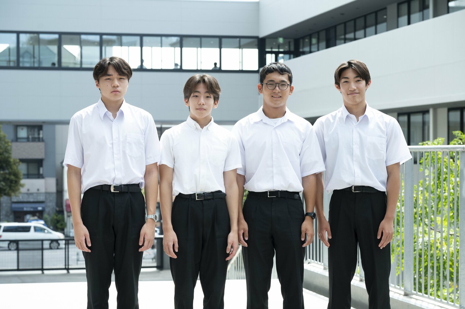 左から高本（1年、背泳ぎ）、中出（1年、平泳ぎ）、岡本（2年、バタフライ）、滝沢（2年、自由形）　©︎Tadashi Hosoda