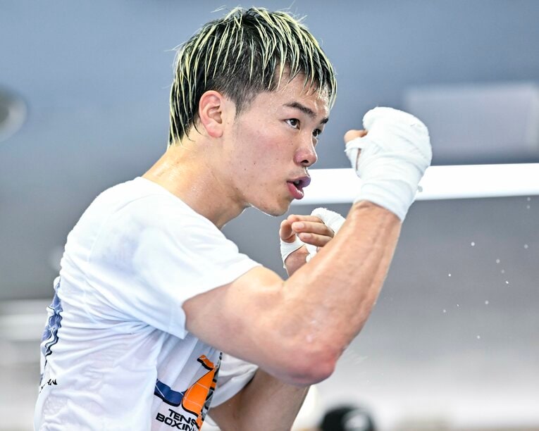 7月4日の公開練習で汗を流す那須川天心　©Hiroaki Yamaguchi